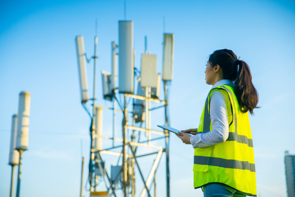 Engineer working at a telecommunications tower