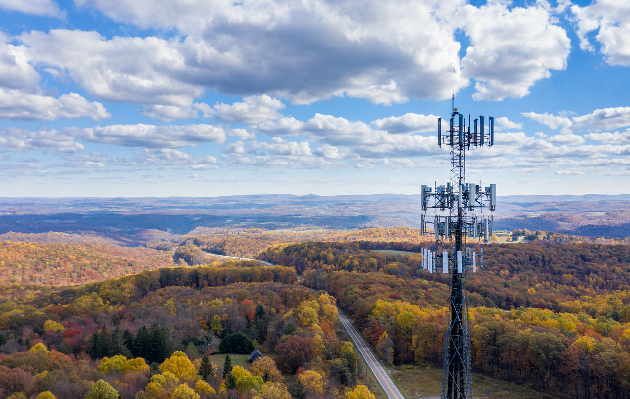 Aerial view of a wireless tower for FCC and FAA regulations