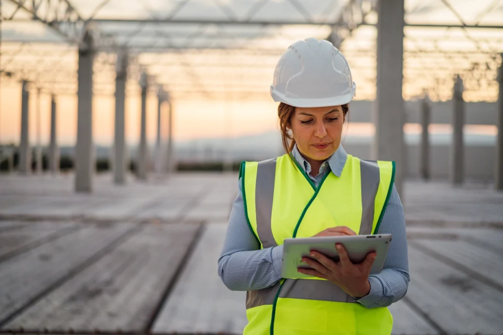 woman ticking boxes on an environmental phase I site assessment