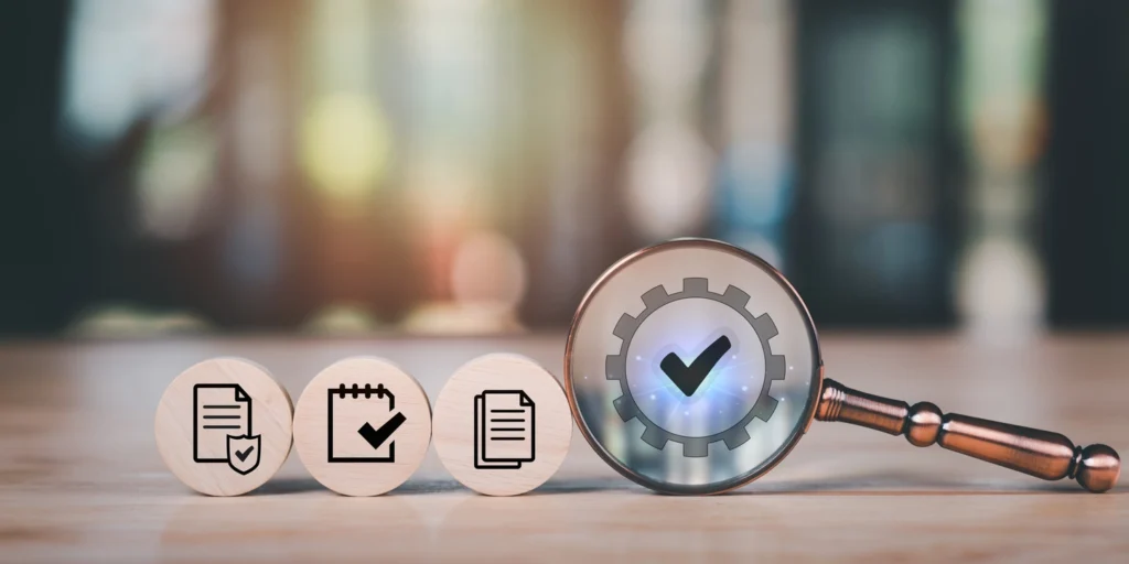 three thumbnails with a magnifying glass that depicts environmental compliance audit process